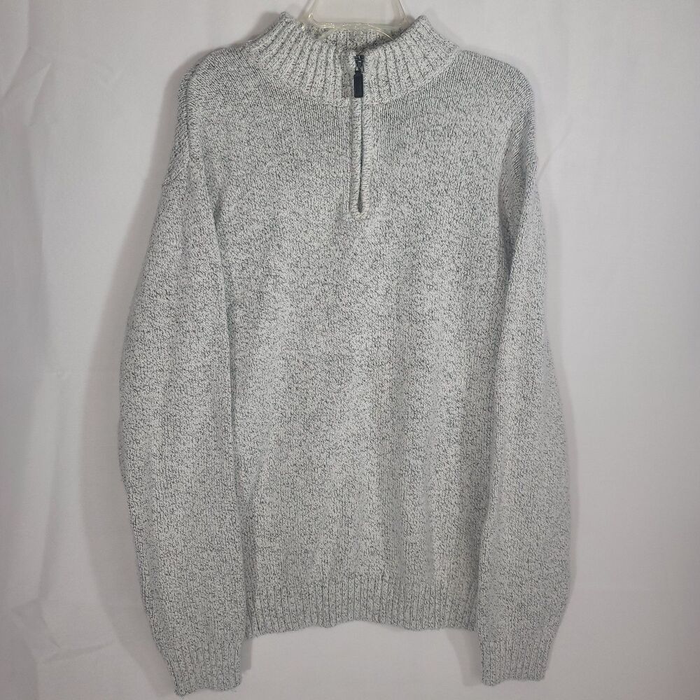 Chaps Men’s 1/4 Zip Mock Neck Knit Sweater Gray Beige Marled Cotton Pullover XL